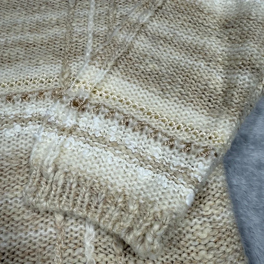 Vintage Beldoch Popper Sweater Women L Beige Cozy Textured Plaid Knit 80s - Picture 4 of 16